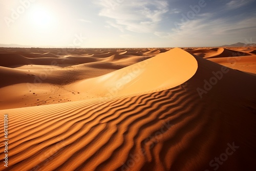 Sahara desert sand dunes in Morocco. Generative AI