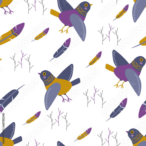 vector pattern with birds and feathers