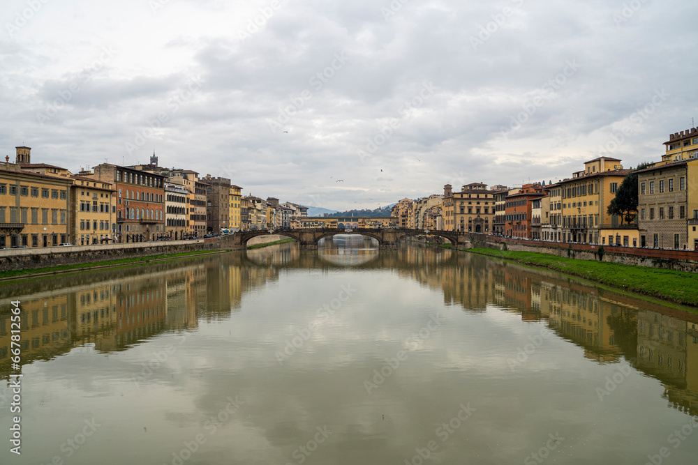 The Ponte Vecchio, medieval bridge over the Arno River in Florence (Italy)