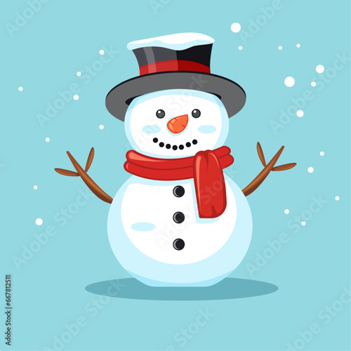 Snowman with hat and scarf, cartoon character, vector illustration © Inessa Andriukhova