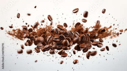 Vibrant Coffee Splash and Bean Explosion Captured for Microstock Content