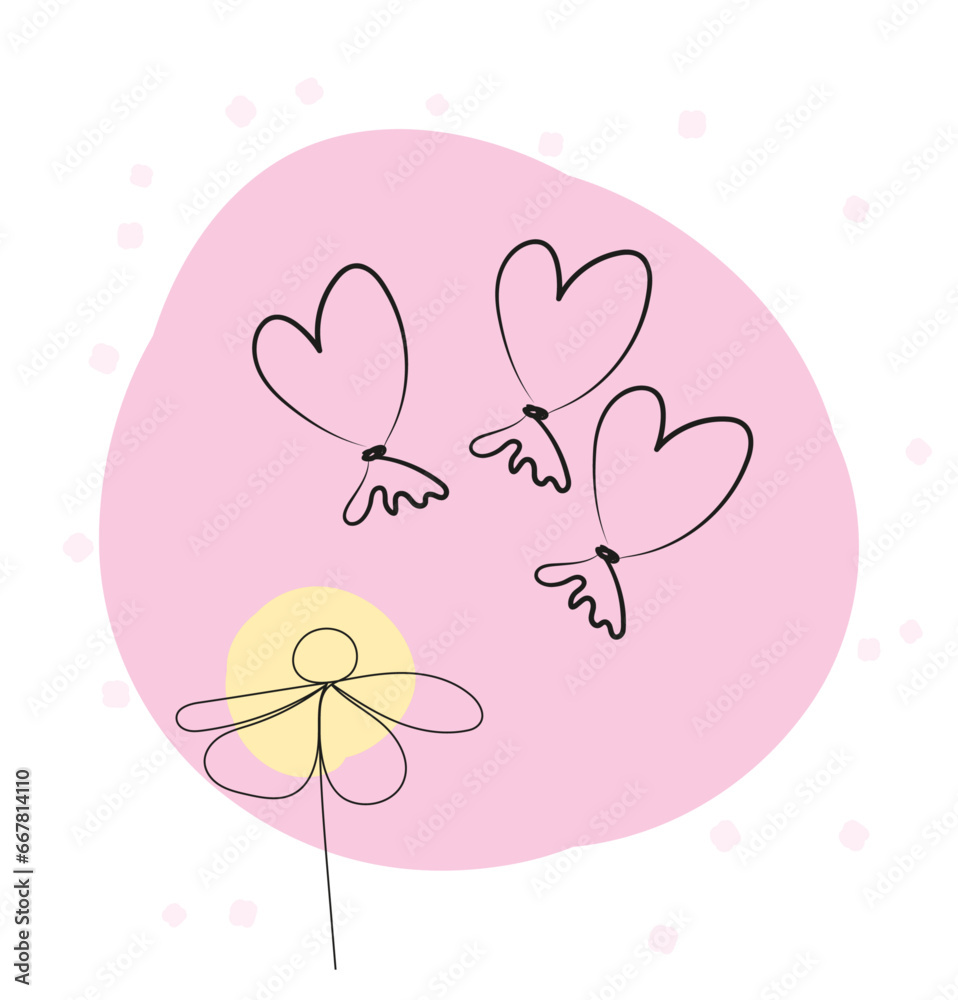 A set of hand drawn balloons heart and flower