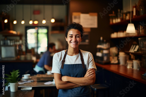Happy employee of a coffee shop