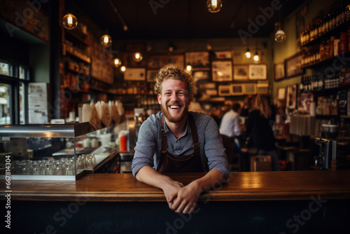 Happy employee of a coffee shop