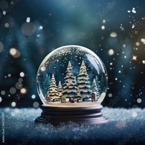 snowball with christmas decoration with gently falling snow and bokeh lights.  © LeitnerR