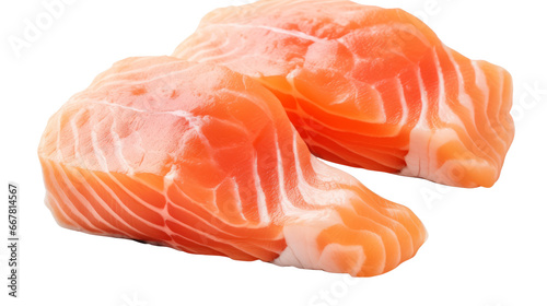 Salmon Steak Slices - Top View Isolated on White Transparent Background, Fresh Raw Seafood Portions for Cooking, Gourmet Food Photography, PNG