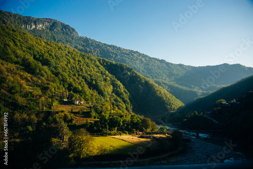 Fototapeta Naklejka Na Ścianę i Meble -  Idyllic panorama on the hills near Batumi with small houses