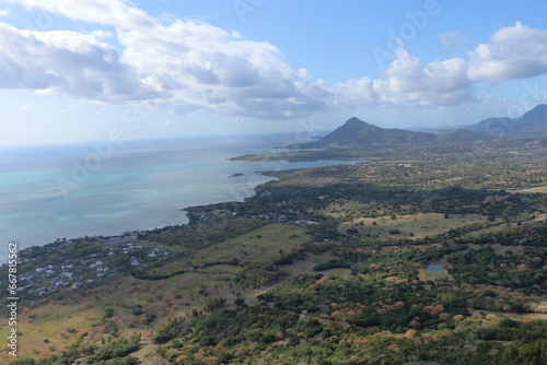 Panorama of Mauritius West coast with Mount Tamarin in the background