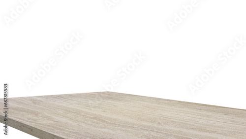 beige travertine marble table corner at foreground used as product displayed isolated on background with clipping path. perspective view of marble stone table showing edge of table.