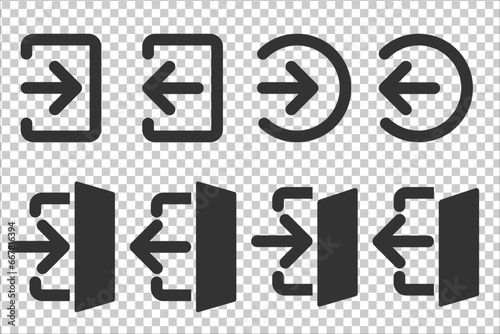 Set Login and logout Icon vector sing in and sign entrance and exit door and arrow isolated on transparent background eps10