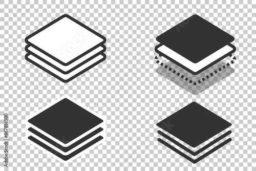 Set of layer icons, Icons of layers stack, paper layers, simple flat icon isolated on transparent background eps10