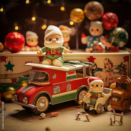 Christmas composition with toys: Santa, cars and decorations © Flow_control