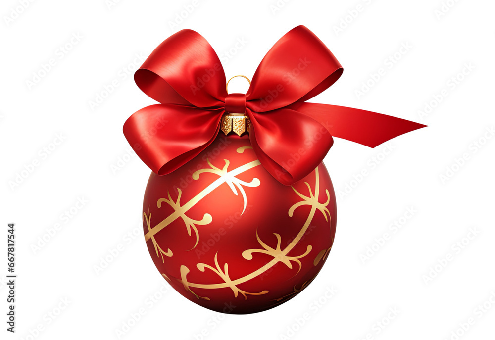 Christmas decorative hand drawn ball with a ribbon. Seamless pattern on Holiday ball for tree. Isolated on transparent background PNG.