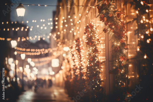 Beautifully decorated and illuminated street for Christmas time.