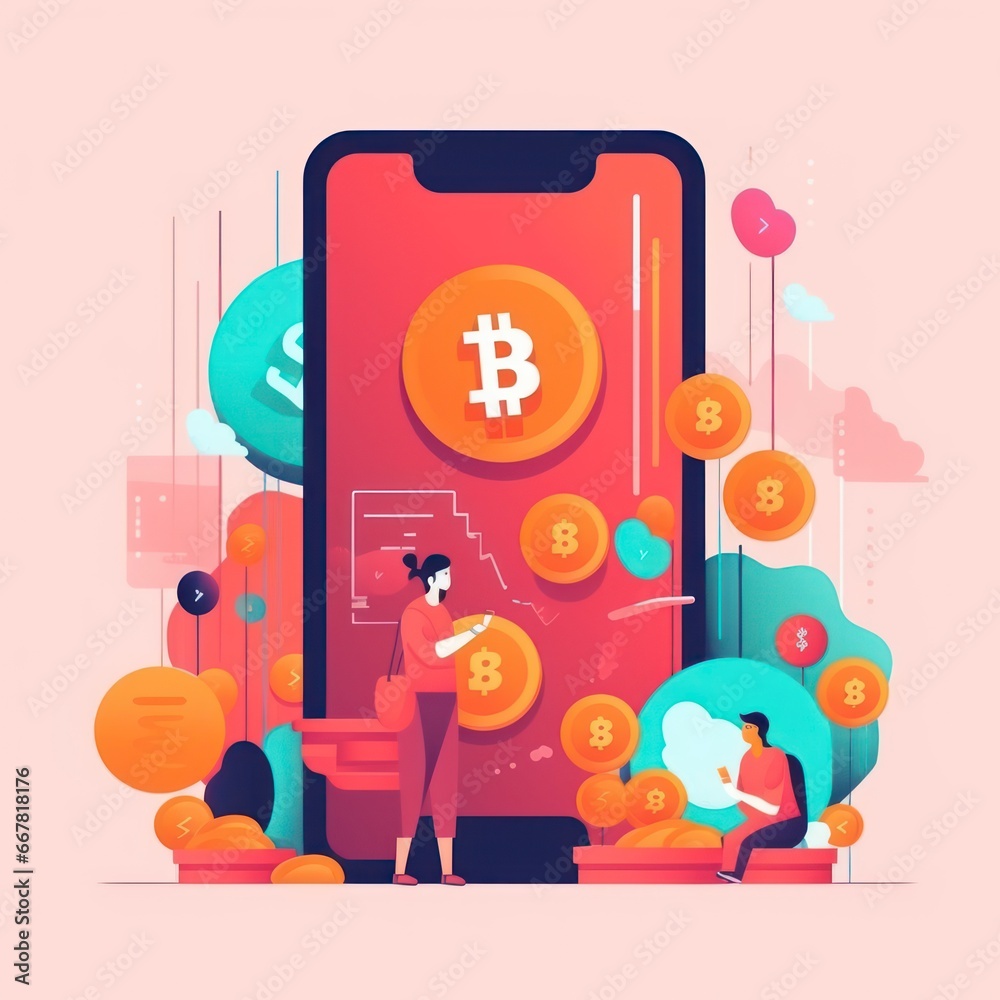 Mid-Century Bitcoin and Cryptocurrency Mobile App Illustration Mid-Century Bitcoin and Cryptocurrency Mobile App Illustration