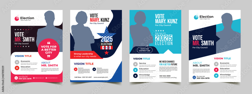 political election flyer layout template  - obrazy, fototapety, plakaty 