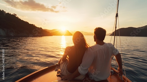 Loving couple relaxing on a boat