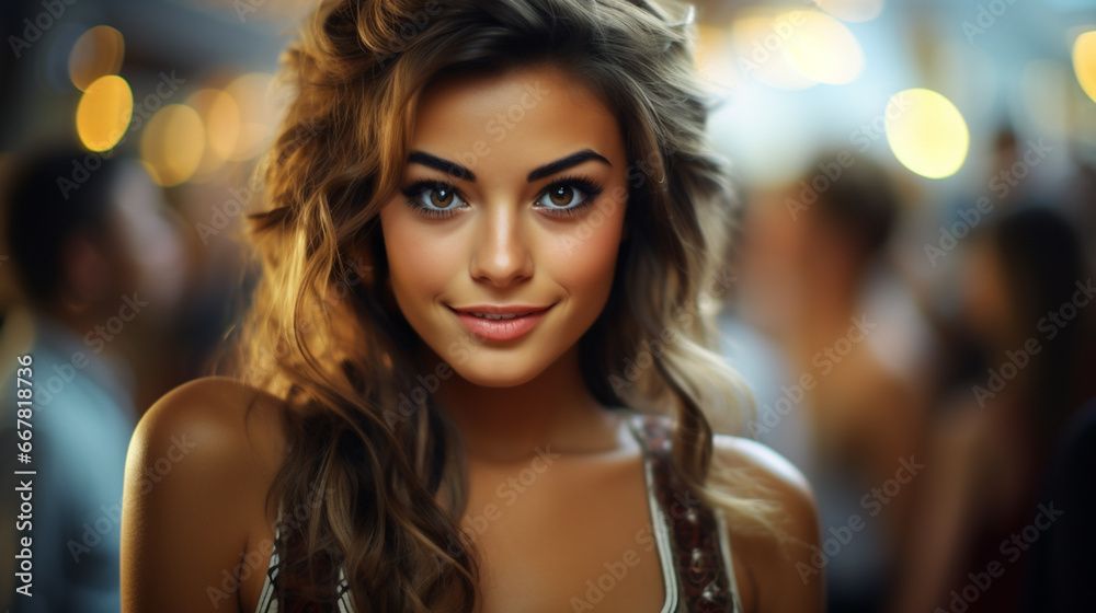 Young woman in dirndl, smiling in social setting