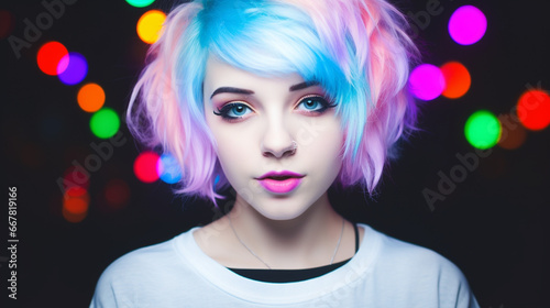 Young Woman with Colorful Hair and Confident Expression