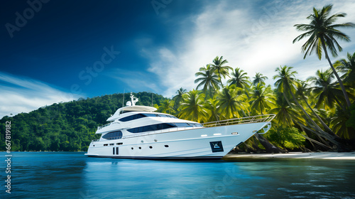 A Luxury Private Motor Yacht on Tropical Island - Generative AI photo