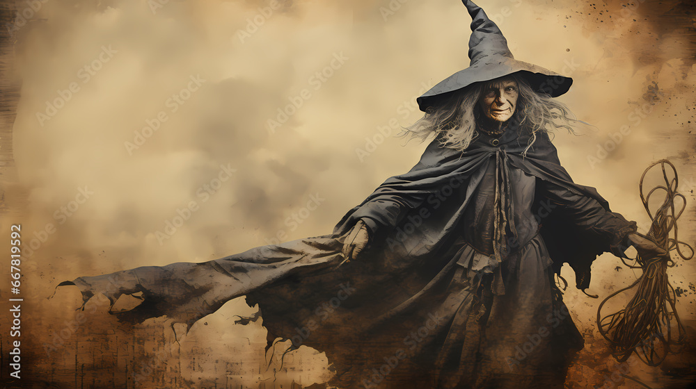 Retro Halloween Witch Background Wallpaper Poster PPT Retro Halloween Witch Background Wallpaper Poster PPT