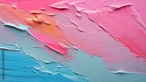 Abstract acrylic brush paint blue pink background with impasto texture. Oil painted gradient backdrop, desktop wallpaper