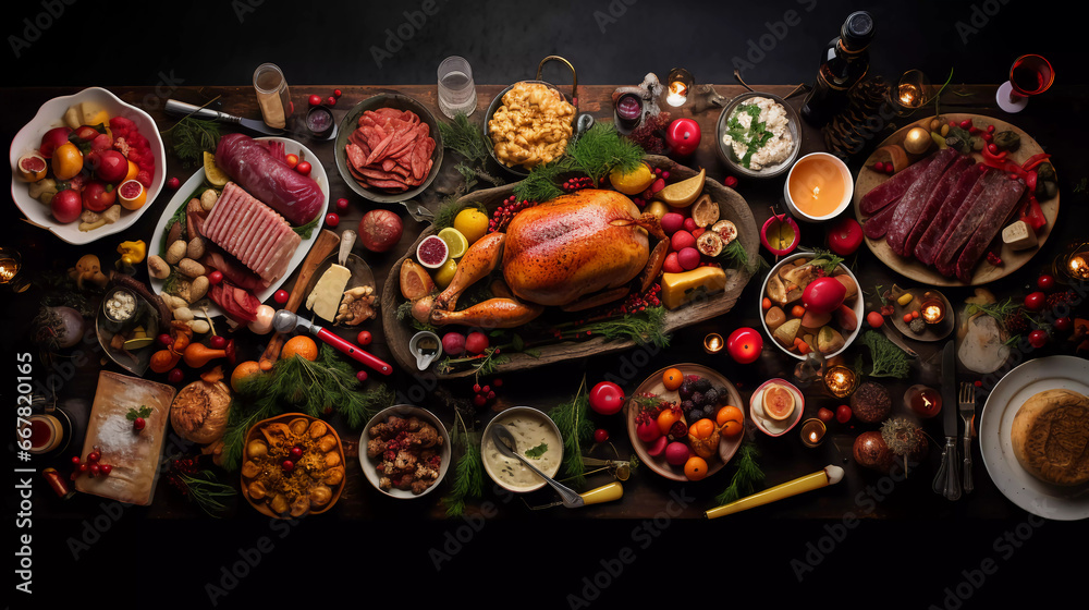 Christmas table with a lot of food Christmas table with a lot of food
