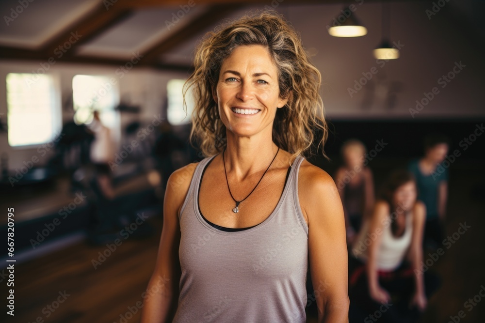 Mature woman standing in a fitness studio