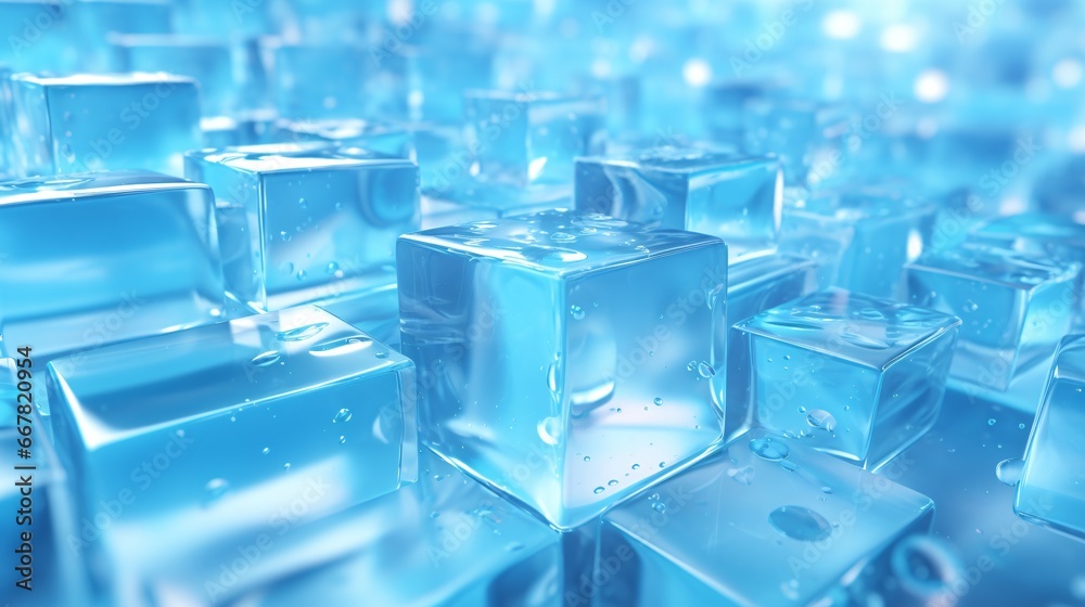 A light blue, icy plane is populated with 3D clusters of ice cubes on its left and right edges. A light blue, icy plane is populated with 3D clusters of ice cubes on its left and right edges.