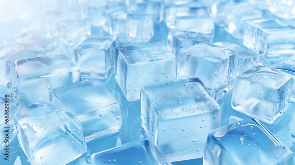 A light blue, icy vista featuring texture-rich clusters of cubes in the upper left and lower right.