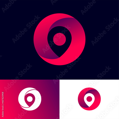 Map marker, UI icon. Map point, location, navigation pictogram inside red circle.
