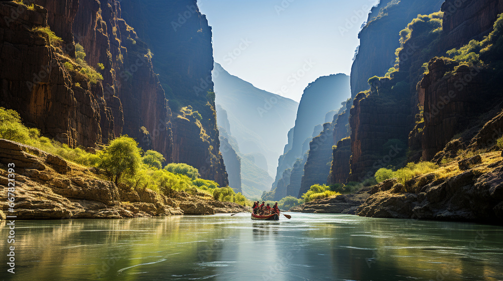 Remote River Ilustrace „A magnificent panorama of a remote river canyon, where ...
