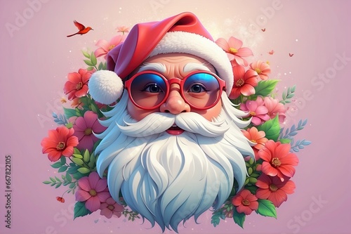 santa claus with flowers illustration