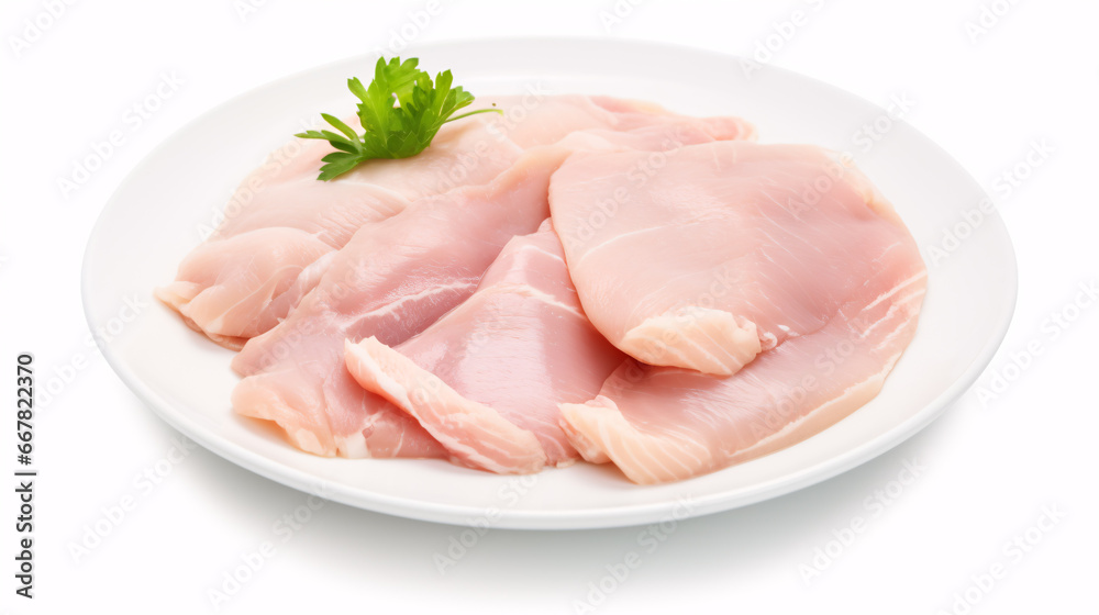Sliced fresh poultry Steaks isolated on white.