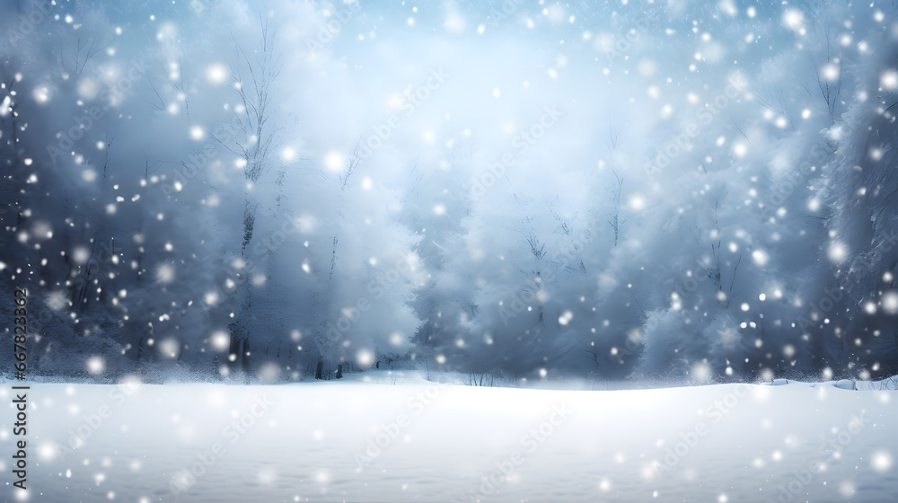Winter forest with snow and falling snowflakes. Christmas background. Winter forest with snow and falling snowflakes. Christmas background.