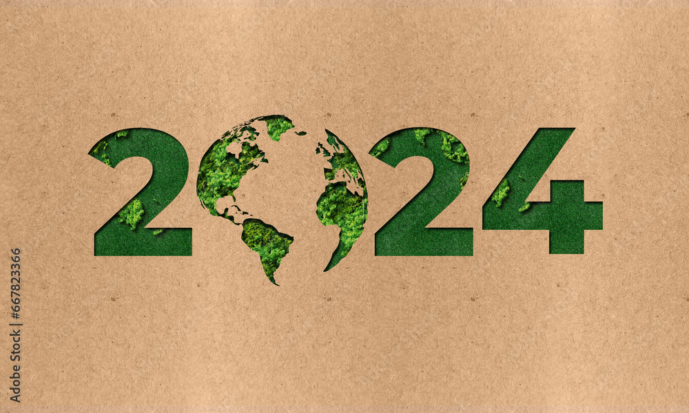 Happy New Year 2024 green recycling and save our and earth
