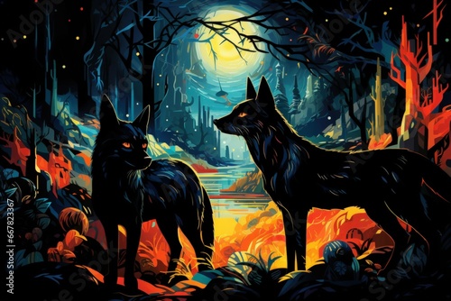 Swift shadow wolves, blending seamlessly into the night as they hunt their prey - Generative AI © Sidewaypics