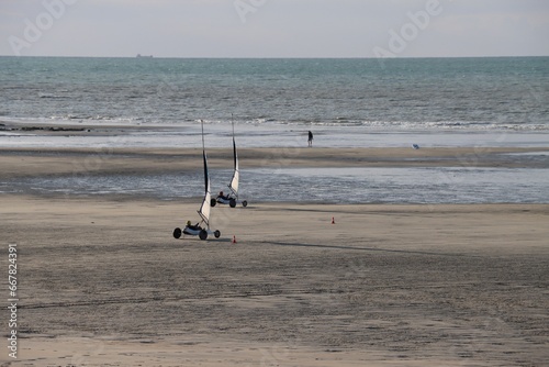 Photography kite surfing on the beach in Normandy