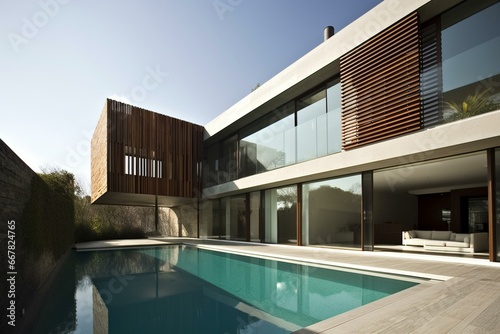 Contemporary residence with swimming pool. Generative AI © Soraya