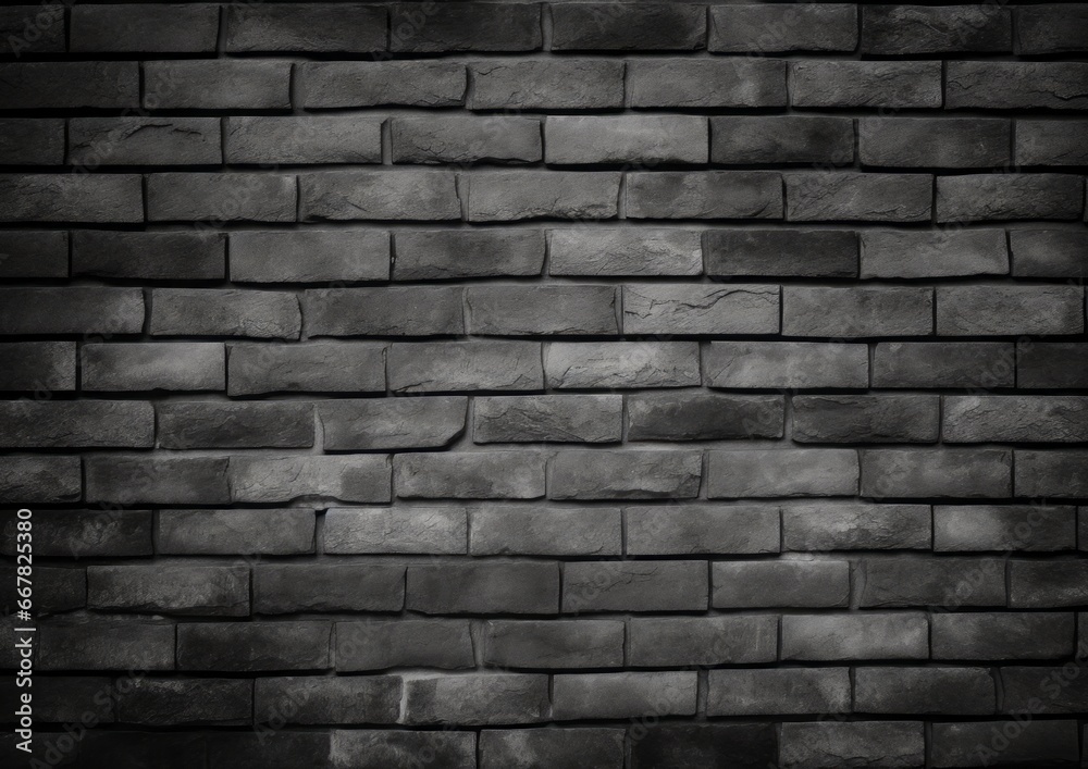 Old black brick wall background texture, wide panorama of masonry