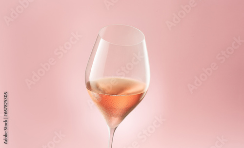Calice di vino rosato su fondo rosa photo