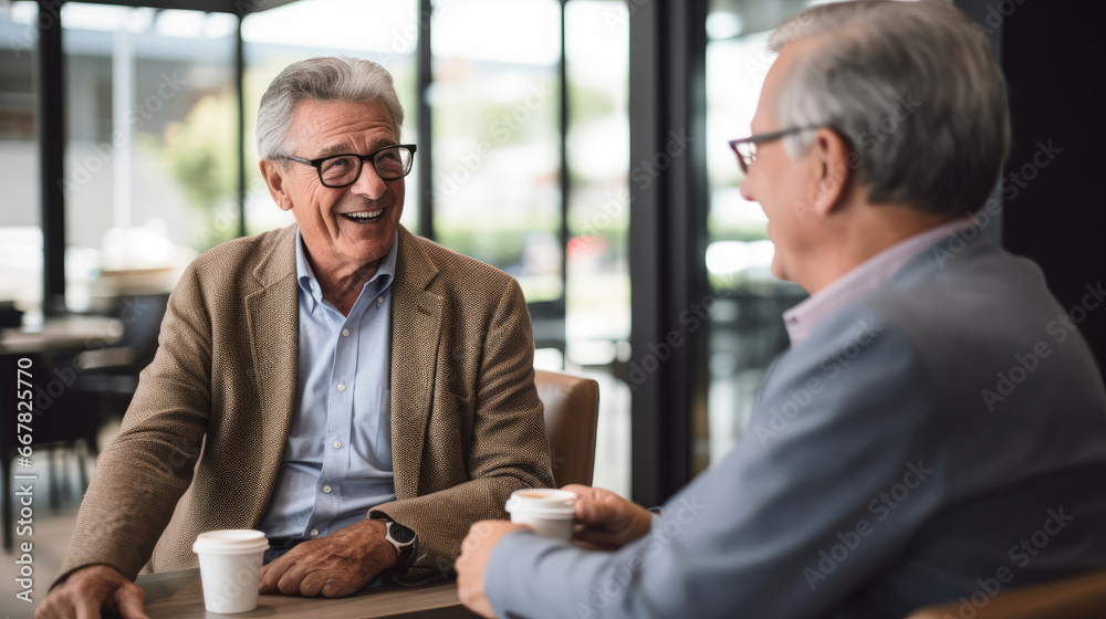 A pleased retiree meeting with a retirement planner to secure their future. A pleased retiree meeting with a retirement planner to secure their future.