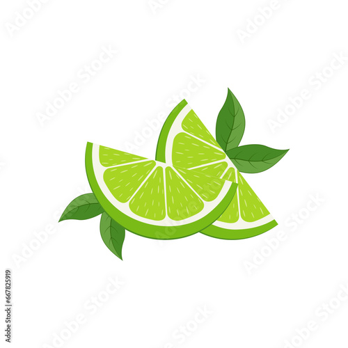 Fresh lime half icons with leaves. Vector illustration