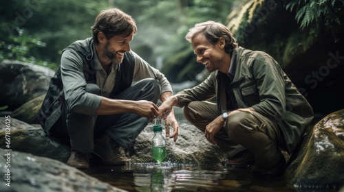 A scientist and environmentalist bonding over a shared passion for conservation efforts. photo