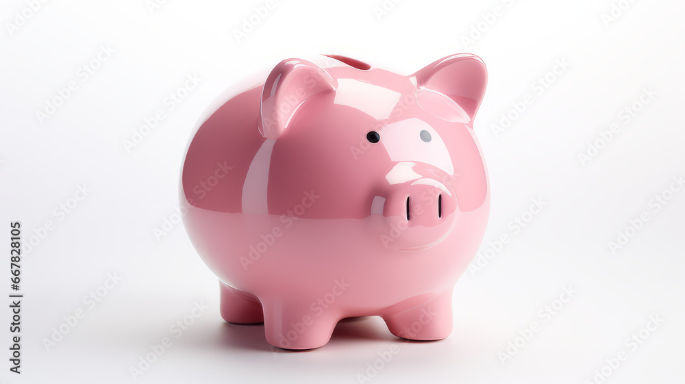Cute Pink Piggy Bank Isolated on White Background