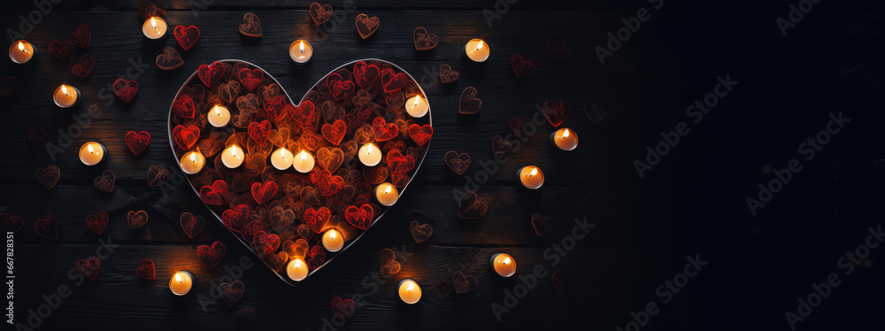 Heart made of candles on a dark background. Background for Valentine's Day. Heart made of candles on a dark background. Background for Valentine's Day.