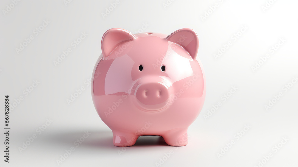 Adorable Pink Piggy Bank on White Isolated Background