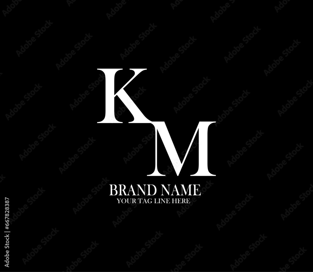 KM letter logo. Alphabet letters Initials Monogram logo. background with black