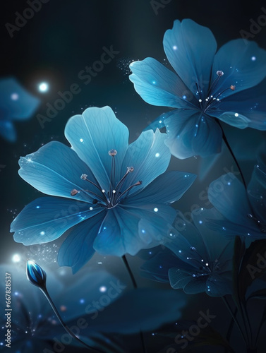 Blue flowers on a dark background.