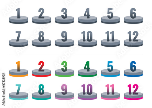 numbers 1-12 for lesson, school, education. numbers 1-12 on gray platform. 1-12 numbers concept